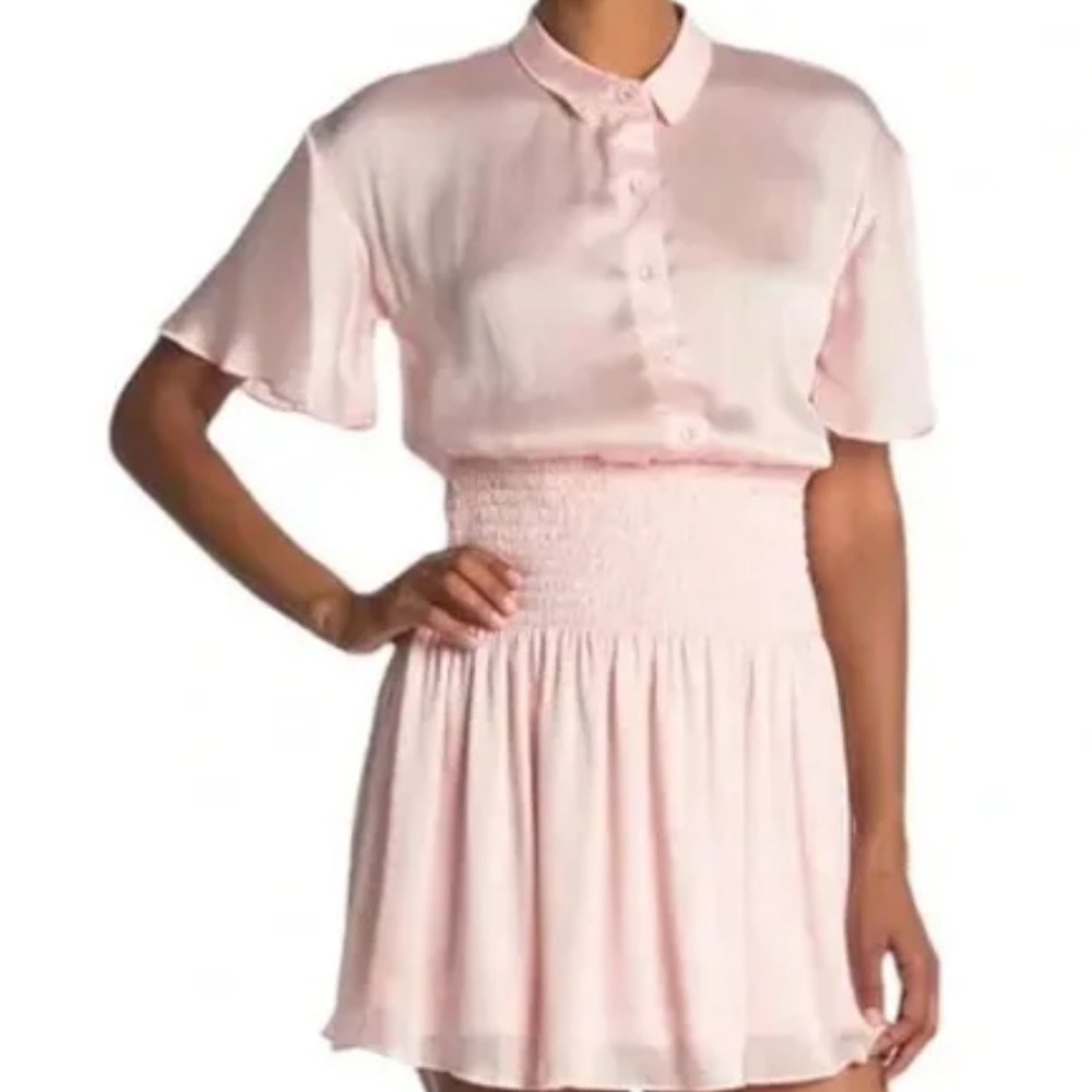 Pink Button-Up Smocked Waist Dress